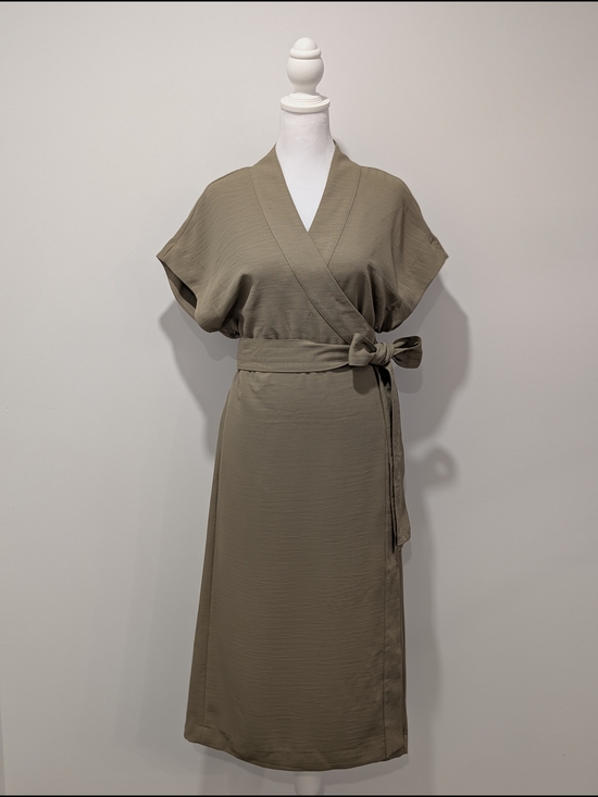 Simons Dresses & Skirts - Simons Icône Olive Green Wrap Midi Dress with Sash